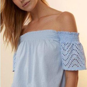 EXPRESS Baby Blue Off the Shoulder Ruffle Top